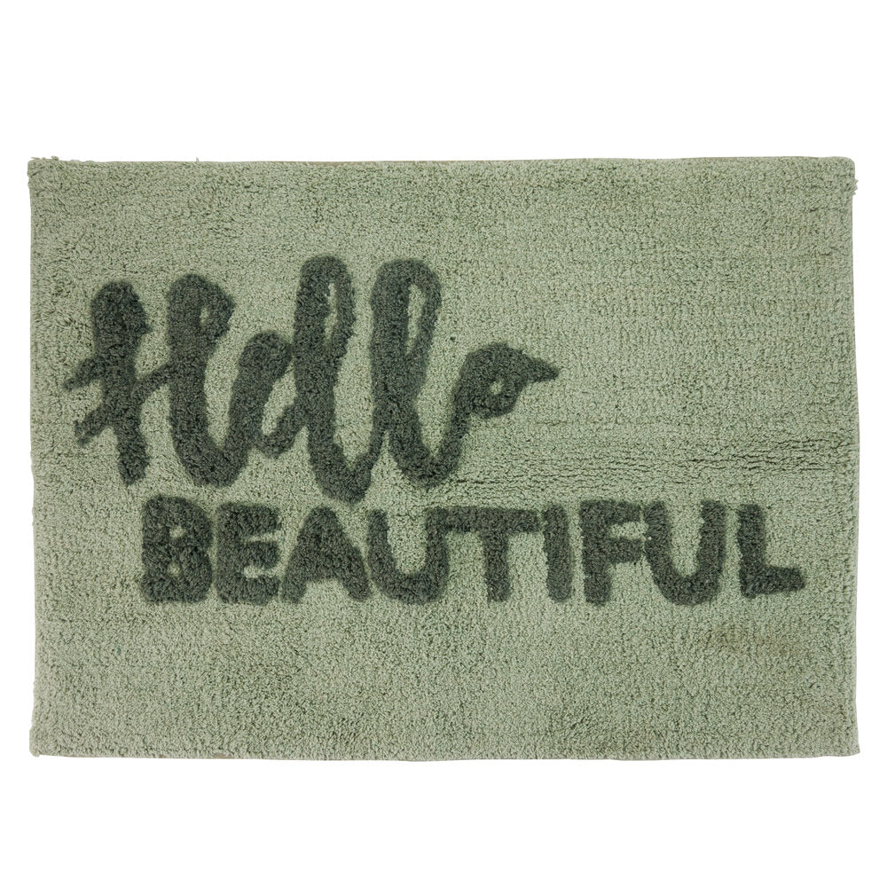 Hello Beautiful bademåtte, grøn - 50x70 cm.